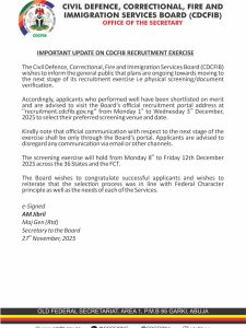 CDCFIB Screening Requirements 2025: Full List of Shortlisted Candidates